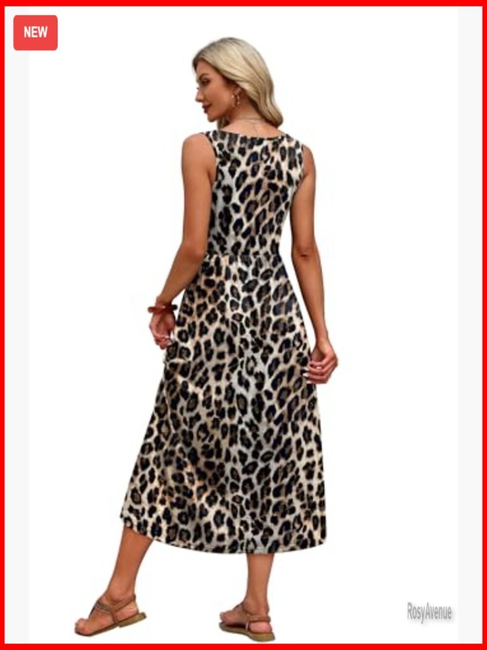 Flowy Midi Dress V Neck Sleeveless Casual Summer Dress with Pockets - Picture 5 of 7